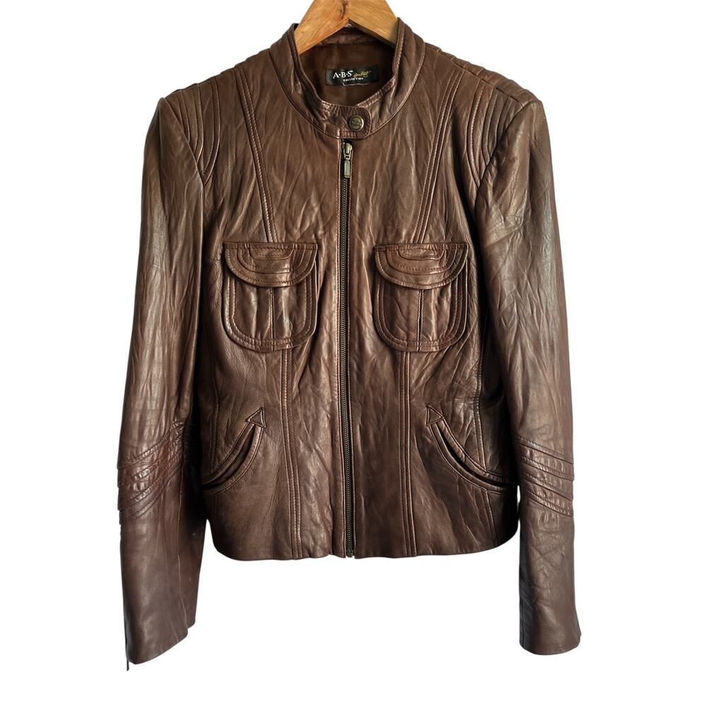 A.B.S. by Allen Schwartz Women’s Size Small Brown‎ Leather Moto Jacket